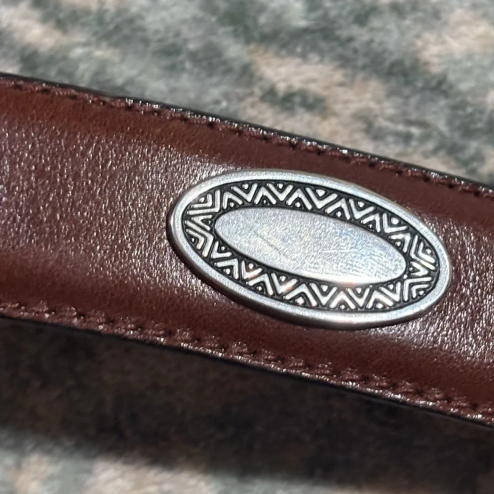 brown leather belt  silver medallions Size 42